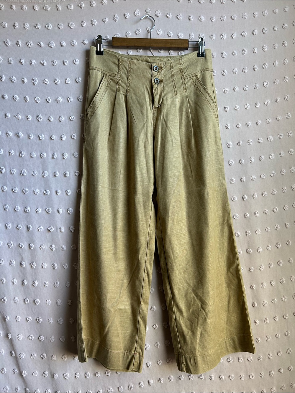 Sundance Wide Leg Cropped Button Front Pants Sz P2 Yellow